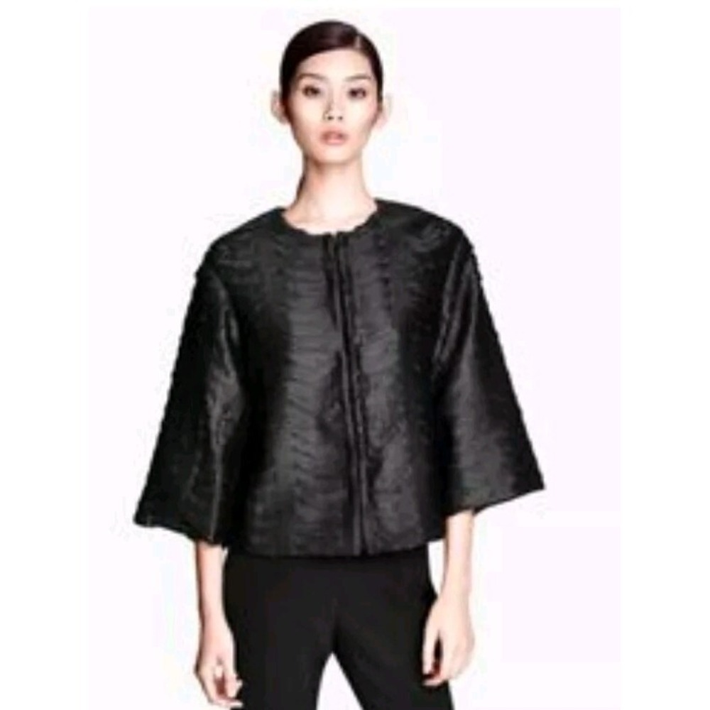 H&M NWT Size 10 Black Blazers Jacket Elegant Satin Ruffle Kimono Sleeve Women's